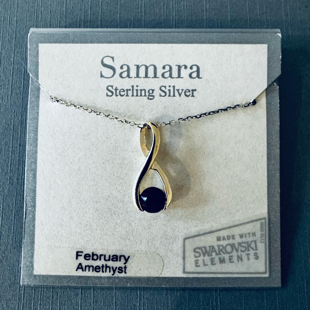 Sterling Silver Necklace with Amethyst Pendant - Picture 2 of 9